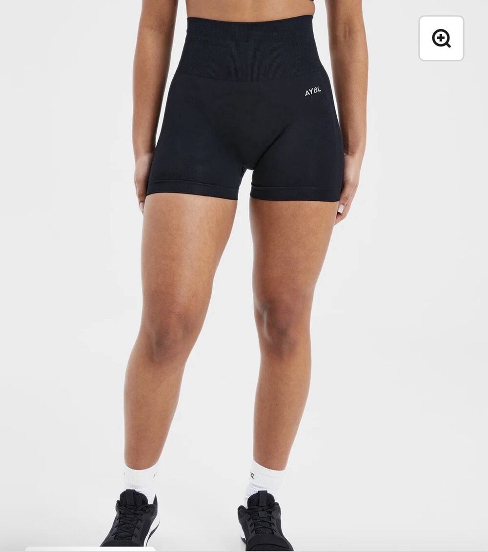 AYBL Empower Seamless Shorts Black Womens Size L High Waisted Scrunch Bum $40